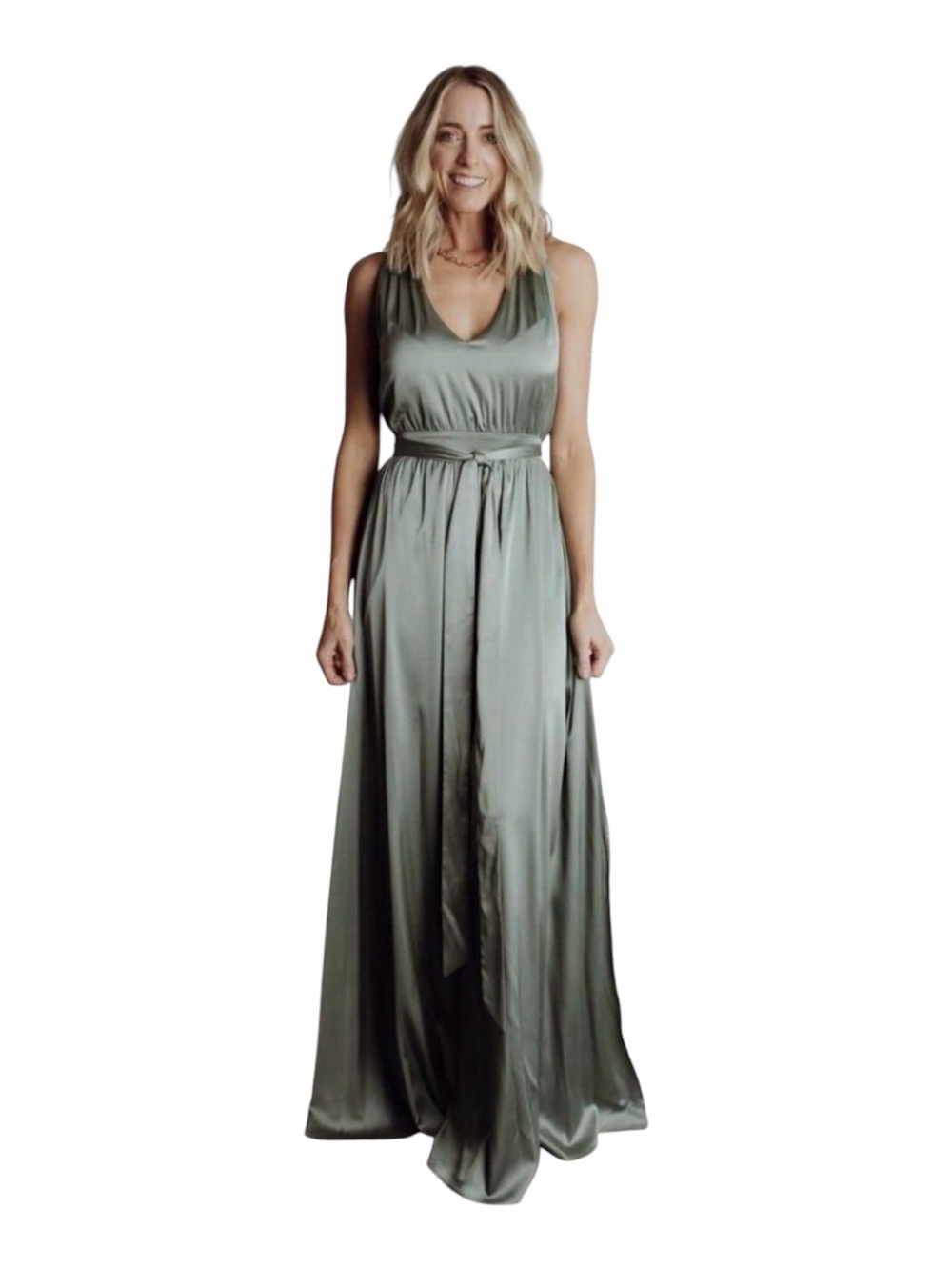 baltic born roma satin maxi dress sage green new with tags bridesmaid dress medi